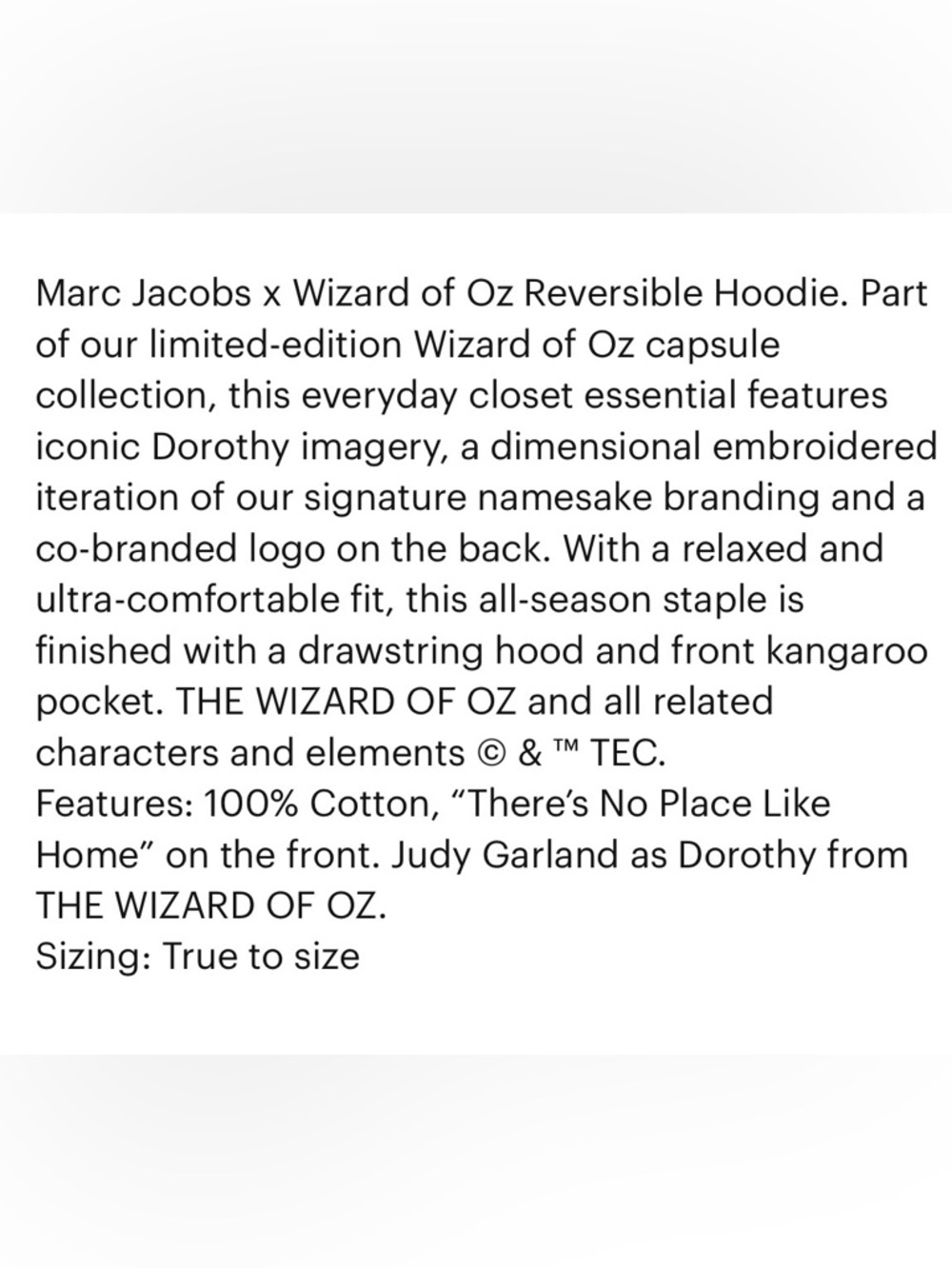MARC JACOBS➕WIZARD OF OZ Capsule Collection Hoodie Limited Edition - Picture 13 of 13